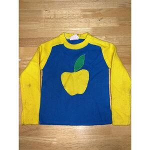 Vintage Toddler Apple Sweater Pullover Yellow Blue Hot Gear 30% Wool VTG XS